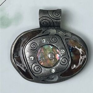 Silver Color Pendant with Iridescent Stone